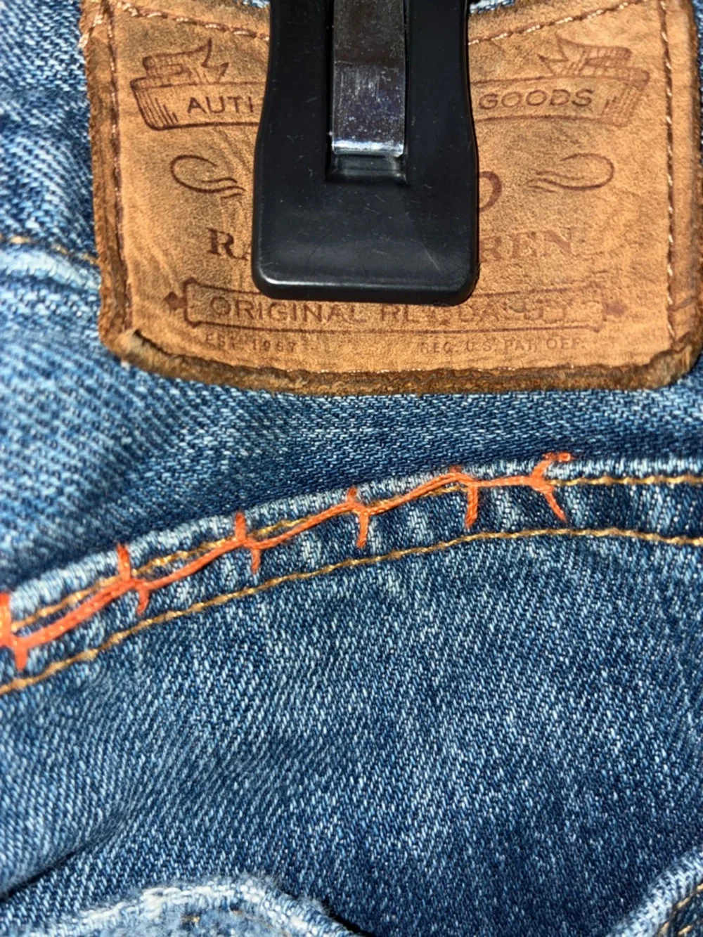 Polo by Ralph Lauren Blue Slim Straight Jeans with Multicolor Patchwork - Picture 3 of 5